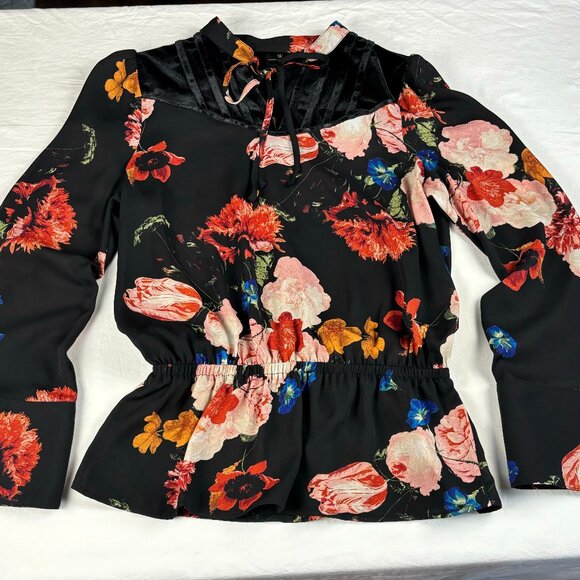 Worthington Tops - Worthington Black Floral Print Peplum Blouse - Size S